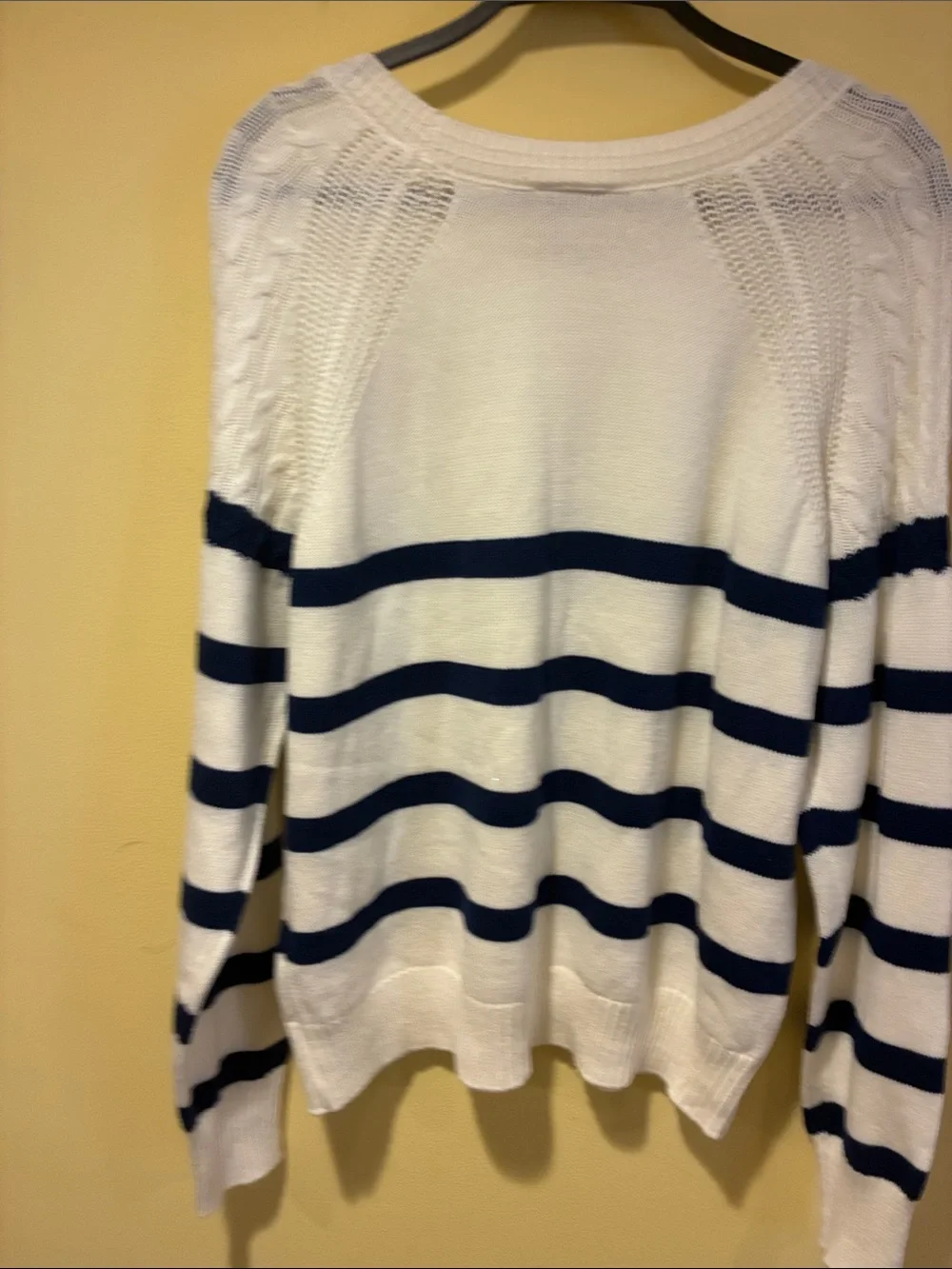 NWT St. John's Bay Cream Cable Knit Crewneck Sweater Navy Stripes Sz XL